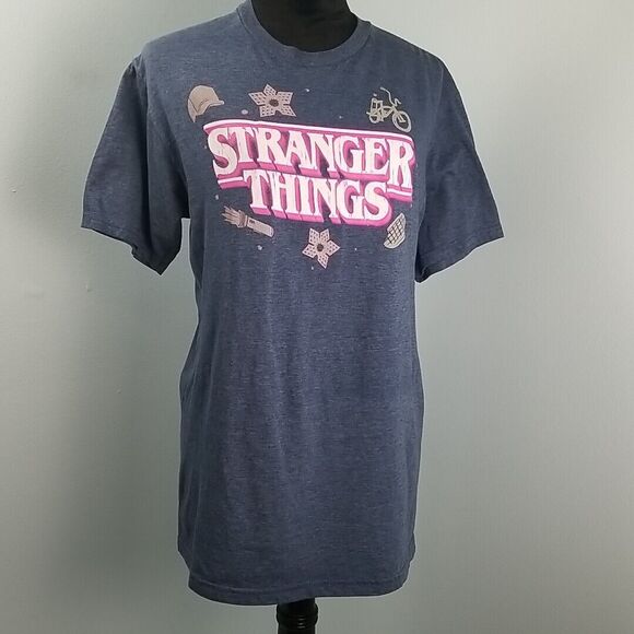 Netflix Stranger Things Short Sleeve Graphic Tee Mens Medium Navy Blue Heather - Picture 1 of 8